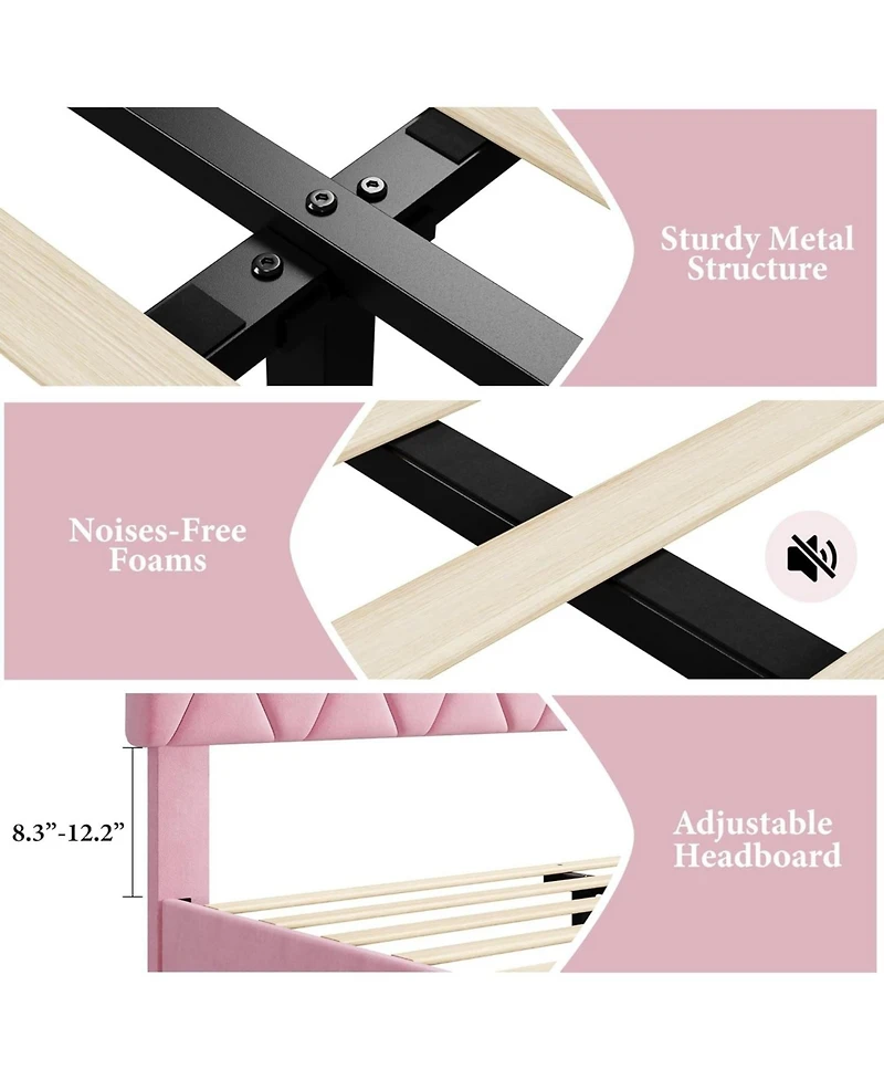 gaomon Platform Bed Frame with Upholstered Headboard, Wood Slats Support, No Box Spring Needed