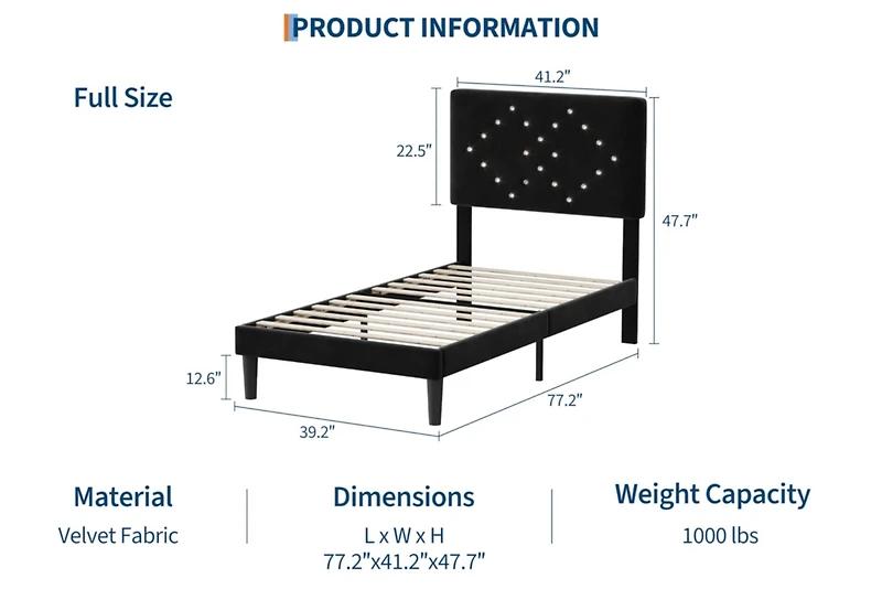 gaomon Bed Frames, Velvet Upholstered Frame with Vertical Channel Tufted & Sturdy Wood Slats, Strong Wooden Slats/Platform Easy Assembly