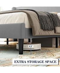 gaomon Bed Frame with Wingback Headboard – Elegant Vertical Stripe Velvet Upholstered 2 Storage Pockets