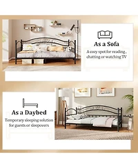 Gymax Twin Size Metal Daybed Frame w/ Headboard Heavy-Duty Metal Slats Support