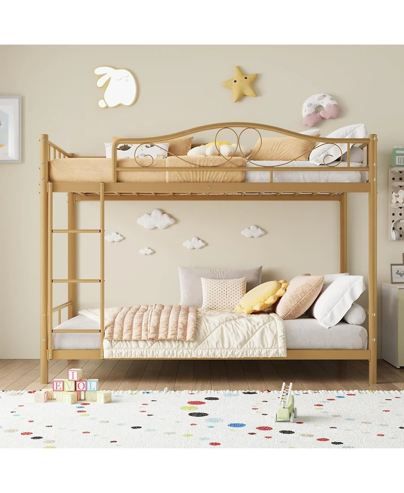 gaomon Twin Over Twin Metal Bunk Bed with Ladder, Guardrails, 400 lbs Capacity, Space-Saving No-Noise Design