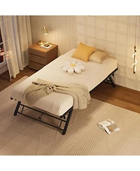gaomon Twin Size Pop Up Trundle Bed Frame, Foldable Metal Platform, Lockable Casters, Black