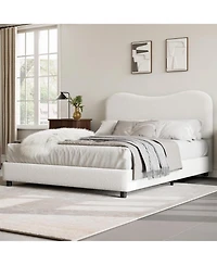 gaomon Full Size White Boucle Bed Frame with Upholstered Headboard, Low Profile, Heavy Duty Wooden Slats, No Box Spring Needed