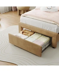 gaomon Twin Kids Upholstered Platform Bed Frame with Adjustable Headboard, Drawer, Led Light, Wood Slats, No Box Spring, Coffee