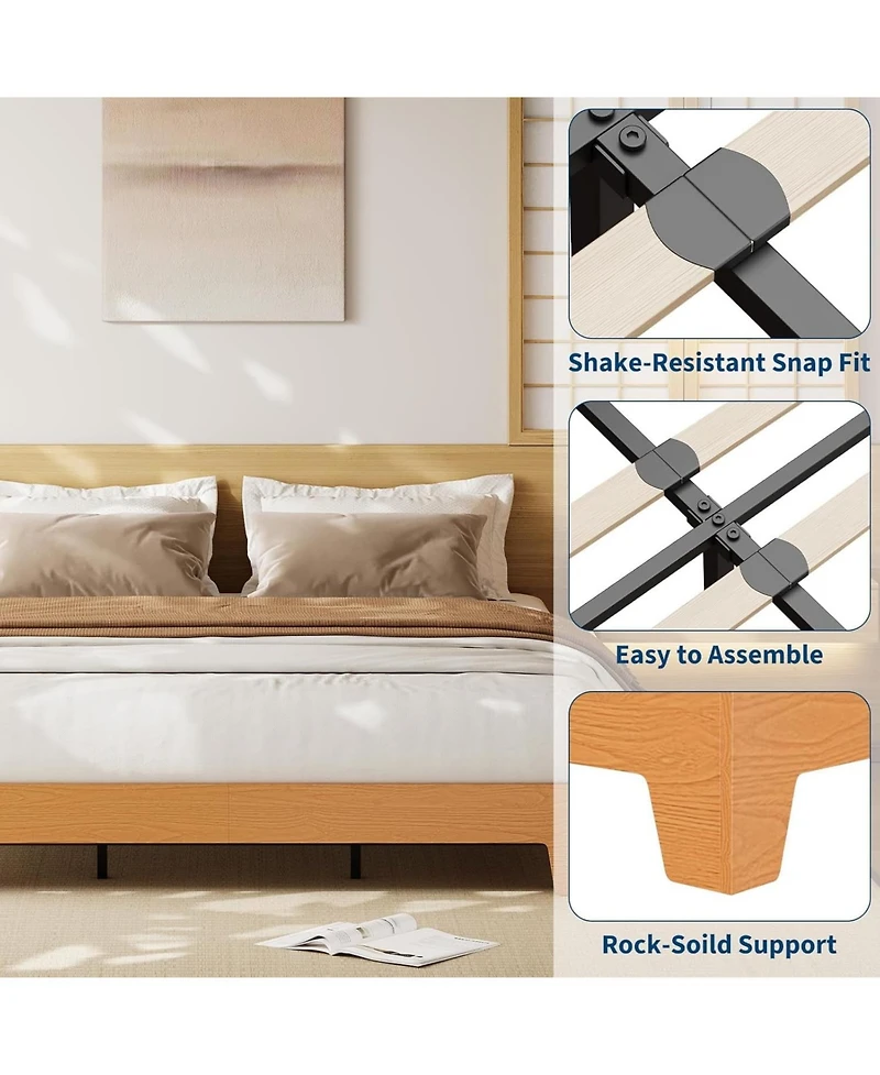 gaomon King Size Pine Wood & Metal Platform Underbed Storage 10.24" Clearance No Headboard Bed Frame