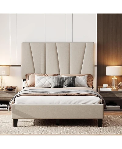 gaomon Full Velvet Upholstered Bed Frame with Adjustable Headboard Sturdy Metal Slats No Box Spring Noise Free Easy Assembly Beige