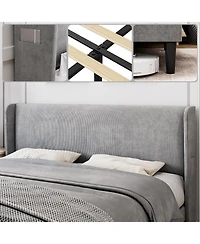 gaomon Full Size Upholstered Bed Frame Wingback Headboard Velvet Platform No Box Spring Needed Durable Wood Slats Light Grey