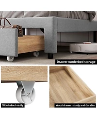 gaomon Full Size Bed Frame Storage Headboard Upholstered Platform Drawers Charging Station Noise Free No Box Spring Light Grey