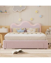 gaomon Queen Size Boucle Upholstered Platform Bed Frame Adjustable Headboard Storage Drawers Princess Bed for Girls No Box Spring Pink