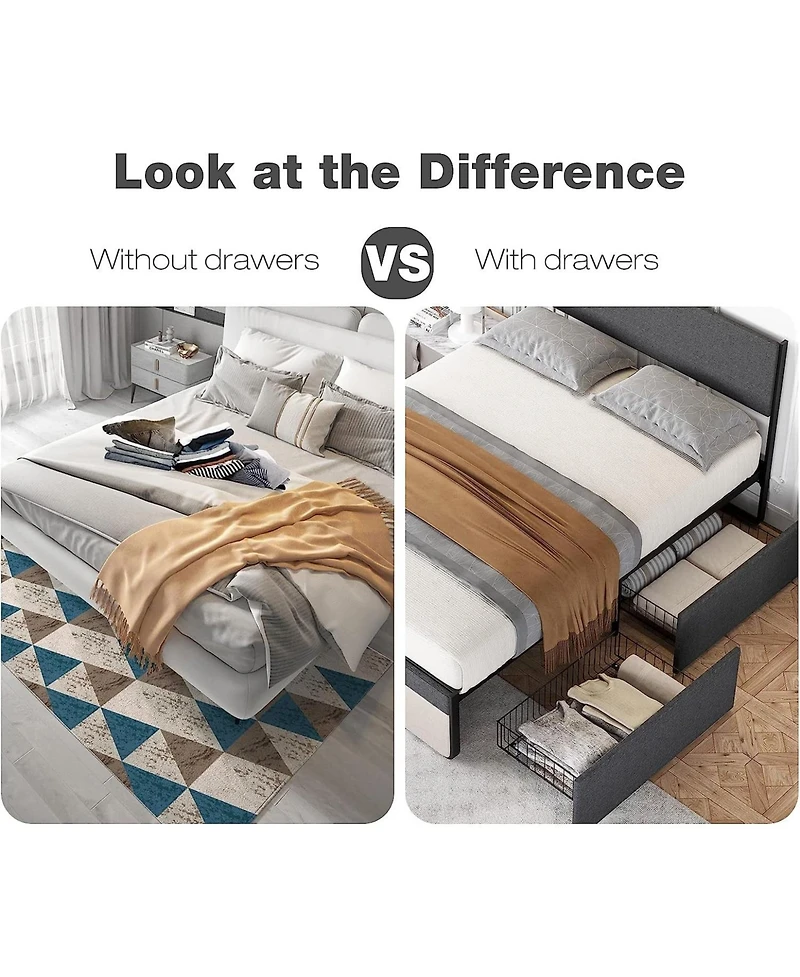 gaomon Easy Assembly Queen Size Upholstered Platform Bed Frame Space Saving, for Living Room