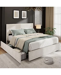 Gaomon Bed Frame, Full Size Platform Bed Frame with 4 Storage Drawers, Upholstered Channel Tufted Wingback Headboard Bed Frame