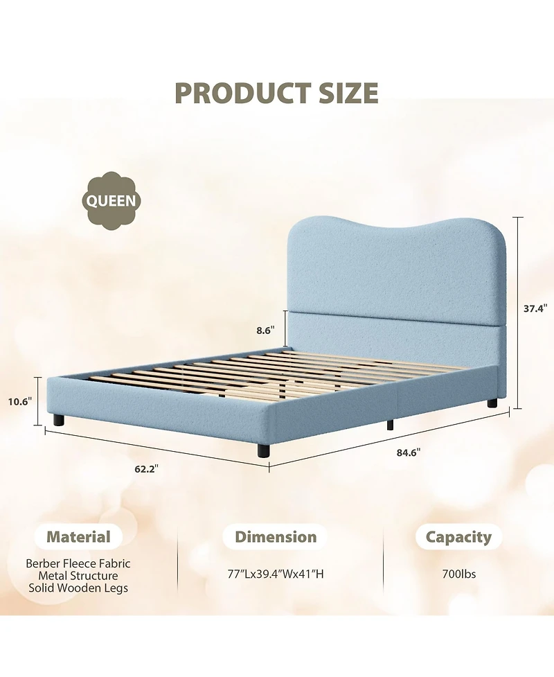 gaomon Bed Frame Velvet Upholstered Headboard Low Profile Platform Bed, Twin