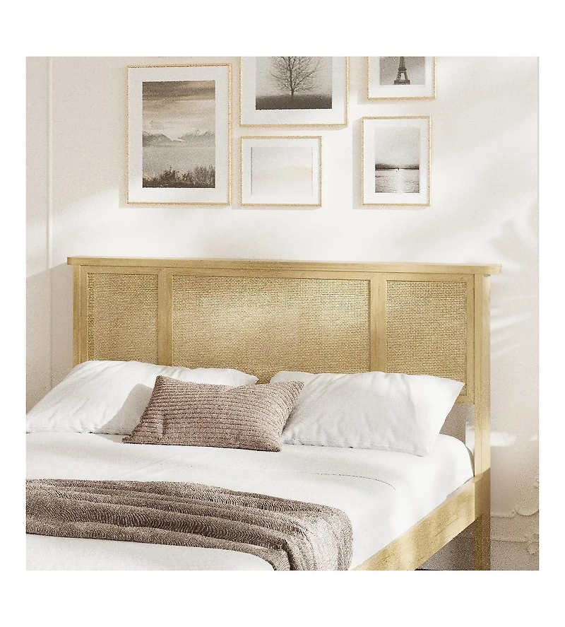 gaomon Queen Bed Frame with Natural Rattan Headboard, 4 Storage Drawers, Slats, Bohemian-Style Cane Mattress Support