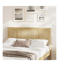 gaomon Queen Bed Frame with Natural Rattan Headboard, 4 Storage Drawers, Slats, Bohemian-Style Cane Mattress Support