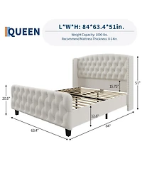 gaomon 51" Tall Queen Size Bed Frame with Deep Button Tufted Wingback Headboard and Footboard
