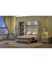 Streamdale Furniture Queen Size Murphy Bed Wall Bed with Shelves, Wardrobe and Led