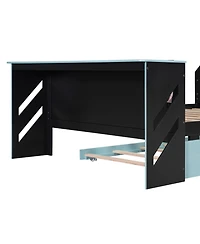 Streamdale Furniture Full Wood Daybed with Twin Trundle, Desk and Usb, Cloud Blue