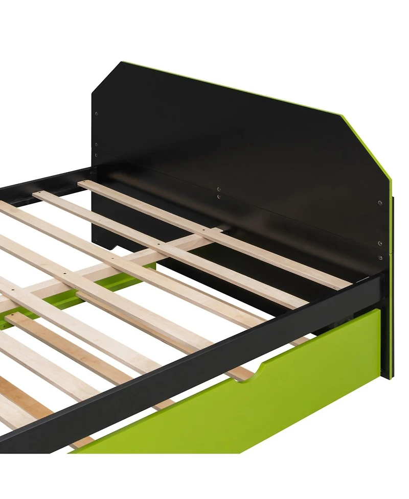 Streamdale Furniture Streamdale Full Size Wood Daybed with Twin Size Trundle, Desk and Usb, Cloud Blue