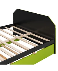 Streamdale Furniture Streamdale Full Size Wood Daybed with Twin Size Trundle, Desk and Usb, Cloud Blue