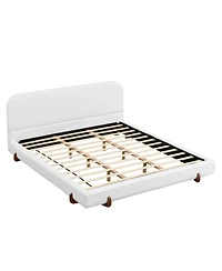 Streamdale Unique Design White Fabric Upholstered Bed Frame with Solid Wood Legs, California King
