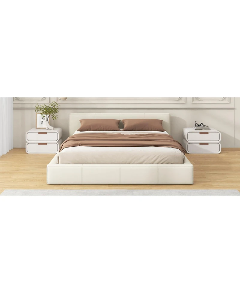 Streamdale Furniture Queen Faux Leather Birch Engineered Wood Minimalist Design, Durable Frame, No Box Spring Required Bed