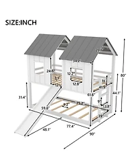 Streamdale Furniture Twin over Twin House Bunk Bed with Slide and Windows