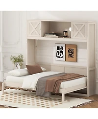 Streamdale Furniture Full Size Murphy Bed with Storage Cabinets, Beige