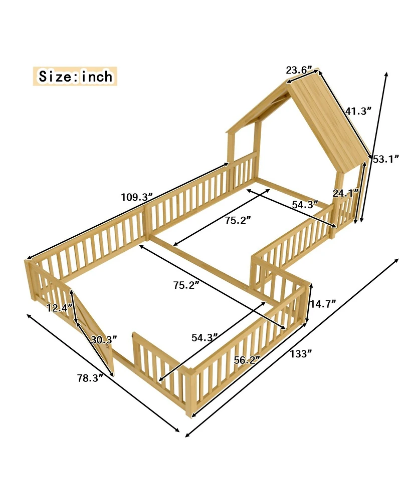 Streamdale Furniture Full Size House Floor Bed with Door