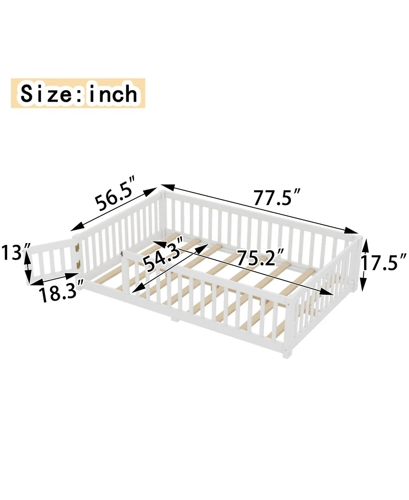 Streamdale Furniture Full Size Pine wood, Plywood Guardrails and Door for Kids Floor Bed