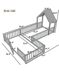 Streamdale Furniture Streamdale Twin Size House Floor Bed with Door and Guardrails, Grey