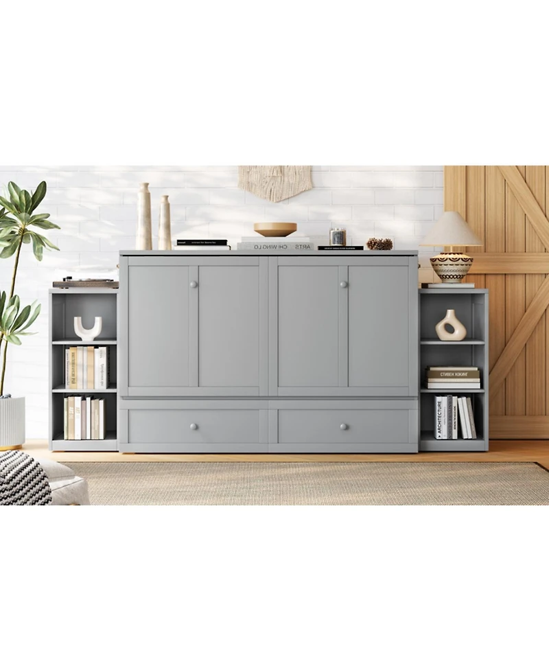 Streamdale Furniture Streamdale Queen size Murphy bed with storage drawers and shelves. Light gray