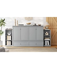 Streamdale Furniture Streamdale Queen size Murphy bed with storage drawers and shelves. Light gray