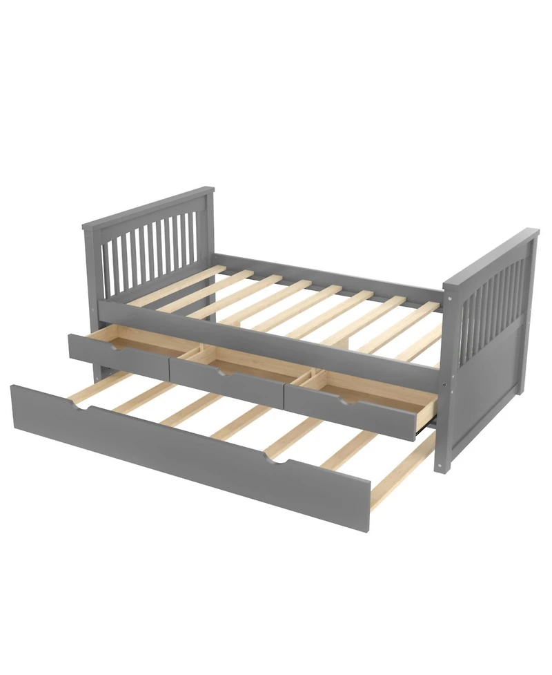 Streamdale Furniture Streamdale Twin Platform Bed with Drawers and Trundle, Solid Wood Daybed, Gray