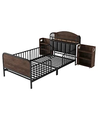 Streamdale Furniture Streamdale Twin Metal Platform Bed with Light, Upholstered Headboard & Storage Shelves, Black
