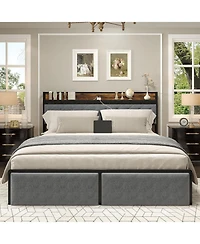 gaomon Velvet Upholstered Platform Bed Frame with Curved Button-Tufted Headboard, Golden Base and Sturdy Wood Slat Support