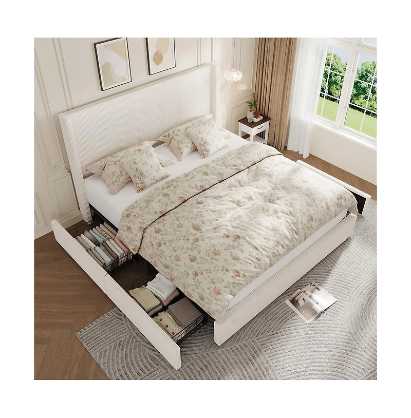 gaomon Upholstered Platform Bed Frame with Storage Drawers and Tufted Wingback Headboard, Easy Assembly