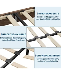 gaomon Twin Platform Bed Frame with Underbed Storage 10.24" Clearance Wood & Metal Slats No Headboard No Box Spring Walnut