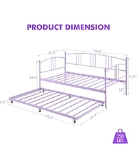 gaomon Twin Daybed with Trundle Metal Frame Pullout Trundle 6 Casters Steel Slats Living Room Bedroom Guest Room No Box Spring Purple