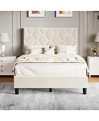 gaomon Twin Upholstered Bed Frame Heavy Duty Platform Upholstered Headboard Strong Wood Slats No Box Spring Beige