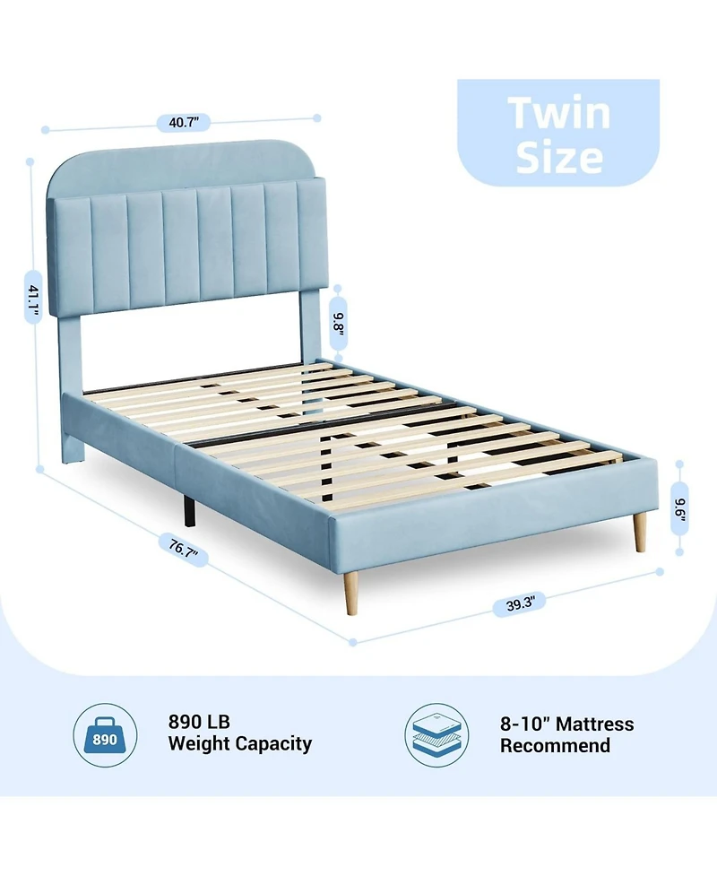 gaomon Twin Bed Frame with Storage Headboard Velvet Upholstered Platform for Boys Wooden Slats Noise Free Easy Assembly No Box Spring
