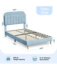 gaomon Twin Bed Frame with Storage Headboard Velvet Upholstered Platform for Boys Wooden Slats Noise Free Easy Assembly No Box Spring