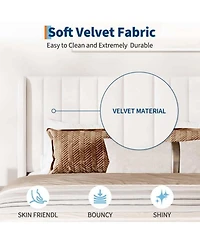 gaomon Queen Size White Velvet Platform Bed Frame Channel Tufted Wingback Headboard Upholstered Wood Slats No Box Spring