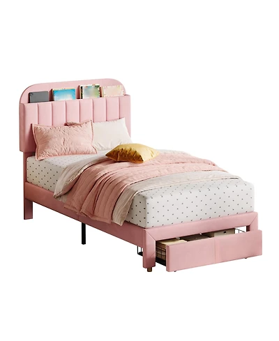 gaomon Easy Assembly Twin Size Bed Frame Upholstered Platform Bed Space Saving, for Living Room