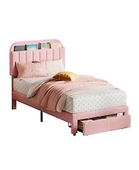 gaomon Easy Assembly Twin Size Bed Frame Upholstered Platform Bed Space Saving, for Living Room