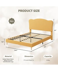gaomon Full Size Bed Frame for Kids with Scallop Headboard, Cute Velvet Twin Bed for Girls, Boys