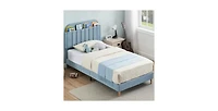 gaomon Twin Bed Frames, Upholstered Platform Bed Frame with Bookcase Headboard, Velvet Platform Bed Mattress Foundation