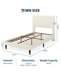 gaomon Twin Bed Frame Upholstered Platform Bed with Fabric Headboard, Non-Slip and Noise-Free
