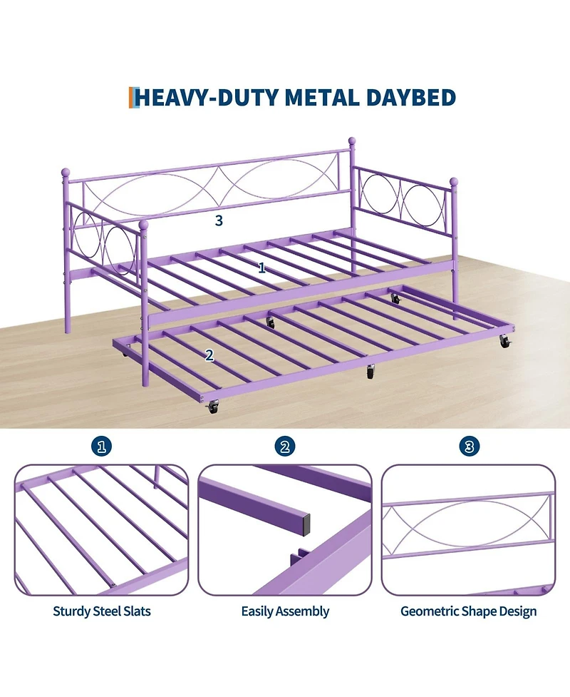 gaomon Metal Twin Daybed and Trundle Set, Day Bed Sofa Bed Frame with Steel Slat Support