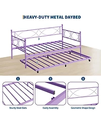 gaomon Metal Twin Daybed and Trundle Set, Day Bed Sofa Bed Frame with Steel Slat Support