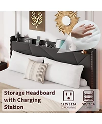 gaomon Queen Size Floating Bed Frame, Suspended Bed with Rgb Led Lights and Charging Station